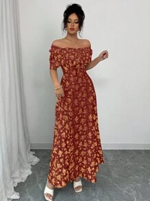 Elenzga 优雅度假休闲泡泡袖方领收腰修身长裙女装春夏 - 彩色 - 查看 5