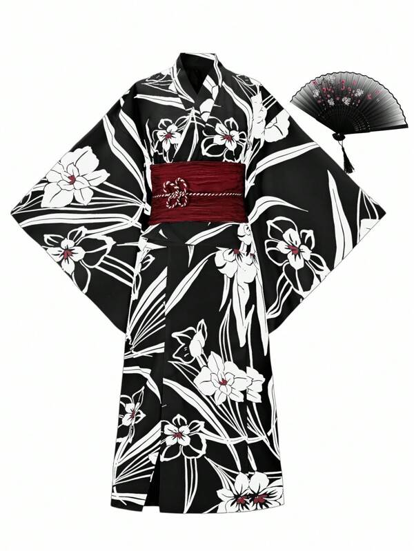 Irokai 日式女士传统印花和服浴衣套装，适合夏季节日