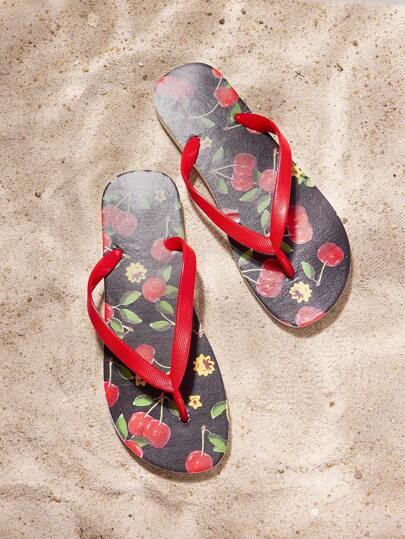 Women's Casual Floral Print Beach Flip Flops