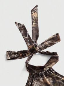 ROMWE Street Life California Chic Vintage Camouflage Pattern High Collar Halter Backless Sexy Women Tank Top - Multicolor - View 2