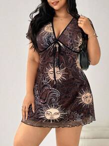 Solflare Plus Size SunFlower Pattern Dress, Spring/Summer Western Wear Women,Boho Women Dress,Holiday Outfits For Women - Chocolate Brown - View 3