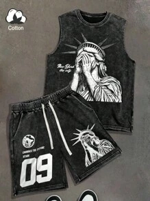 PAVTROS Manfinity Streetrush Men Retro Pattern Crew Neck Sleeveless Casual Tank Top, Summer - Multicolor - View 1