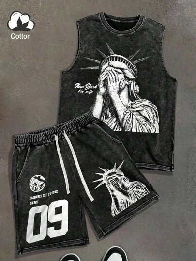 PAVTROS Camiseta de tirantes informal con patrón retro de cuello redondo para hombre, para verano