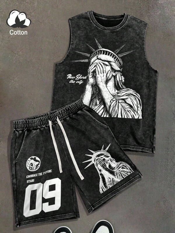 PAVTROS Camiseta de tirantes informal con patrón retro de cuello redondo para hombre, para verano