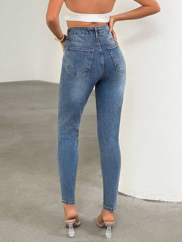 EURMUSE High Waist Side Slit Slant Pocket Skinny Jeans High Waisted Jeans High Rise Jeans Denim Jeans Mom Jeans
