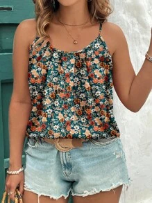 SHEIN Clasi 母亲节休闲复古碎花优雅大码吊带背心和背心，适合夏季海滩度假