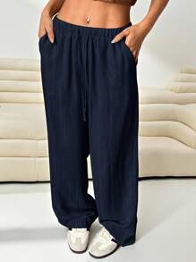 Solflare 女式加大码海军蓝梭织宽松长裤