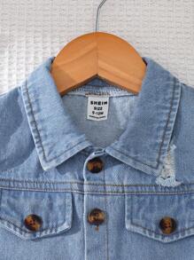 SHEIN 男婴休闲百搭牛仔背心外套+牛仔裤套装，2件套，舒适百搭，适合室内、室外、日常、运动、玩耍、派对、拍照、度假等各种场合，春、夏、秋、冬四季皆宜。男婴牛仔套装，夏季男童服装，男童套装，男婴服装。 - 藍色 - 查看 4