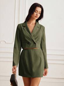 GENKIRA 2pcs/Set Women Solid Color Corduroy Mini Skirt Fall Cloth For Women - Army Green - View 4