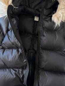 SHEIN 女婴拼接毛绒连帽衫 束腰冬季夹克 - 黑色 - 查看 7