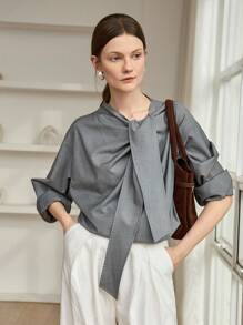 Dazy-Less Ample cache-épaules femme à manches longues, couleur unie, avec cordon de serrage, style décontracté chic. Design simple, convient pour le bureau, les déplacements, le printemps/l'automne