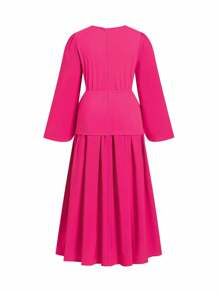 Ellevyn Plus Size Women Elegant,Formal,Wedding Ninang Dress, Pleated Flare Sleeve Maxi,Blush Pink,Autumn,Mother Of The Bride,Vintage Classy Outfits - Hot Pink - View 3