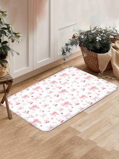 Kawaii 1 pieza Alfombra de cocina con lindo diseño de moño - Felpudo absorbente antideslizante, decoración cottage core tropical kawaii para la cocina, entrada y balcón, fácil de limpiar con respaldo impermeable, almohadilla antifatiga, decoración del hogar