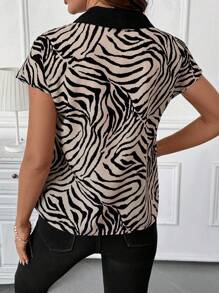 SHEIN Clasi 女士夏季时尚斑马纹衬衫 - 黑與白 - 查看 2