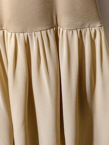 SHEIN Franclia 婚礼宾客礼服 秋季女装 优雅简约醋酸纤维缎面网纱拼接长袖连衣裙，秋季全白大学香槟色连衣裙 - 卡其色 - 查看 4