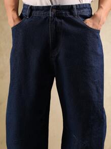 SUMWON 宽松阔腿牛仔裤，休闲百搭，街头时尚，超大码舒适裤，四季皆宜，休闲百搭。 - 深色水洗藍 - 查看 6