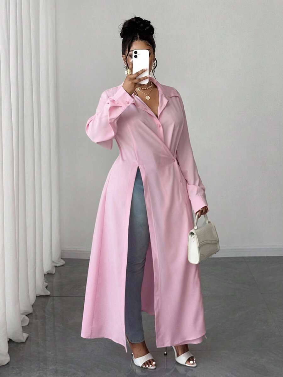 Maweii Maxi-Hemd in Große Größen mit Farbverlauf, offenem Schlitz und eleganten Langärmeln