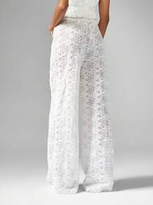 MISSGUIDED 优雅蕾丝阔腿阔腿裤度假装海滩婚礼新娘送礼会特殊场合高腰波西米亚风夏季长裤 - 白色 - 查看 2