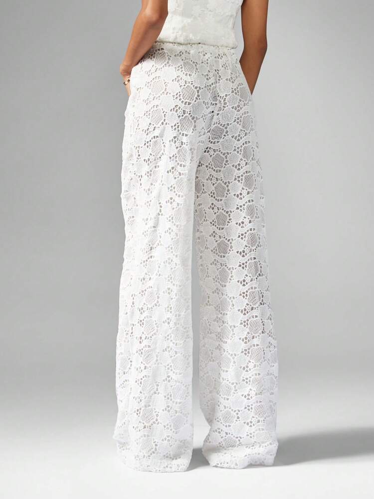 MISSGUIDED 우아한 레이스 와이드 레그 팔레쪼 팬츠 리조트 웨어 비치 웨딩 신부 샤워 특별한 행사 하이웨이스트 보헤미안 여름 바지