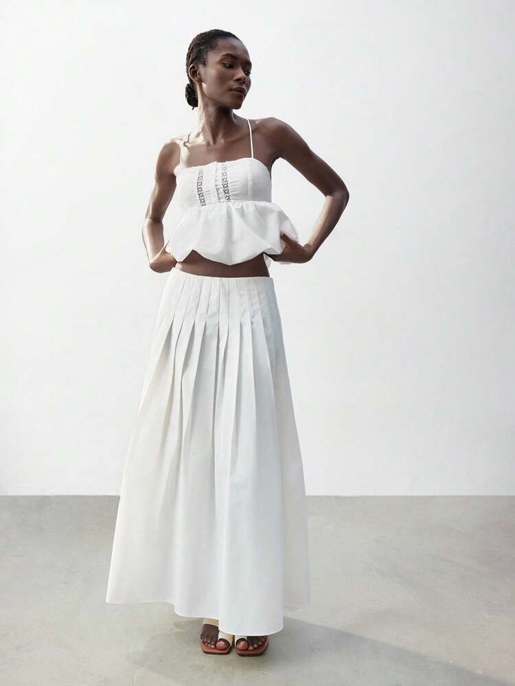 SHEIN Maija 2025 Summer New Lace Trimmed Ruffled Hem Adjustable Strap Vacation Casual Romantic Urban Resort Dress, Suitable For Outdoor Gathering, Wedding Guest, Graduation, Beach, Boho, Isla Ibiza Resort Style, Summer Festival Vibes