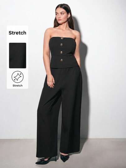 Maija Top corset con aplicación de flor de rosa y ribete de volantes para mujer talla grande