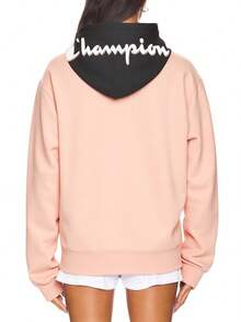 Champion 1 件女式撞色长袖抽绳连帽休闲运动衫 - 粉色 - 查看 2