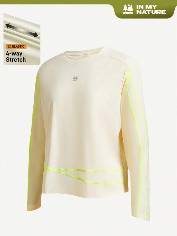 SHEIN In My Nature Women's Casual Contrast Stitching Long Sleeve Outdoor T-Shirt