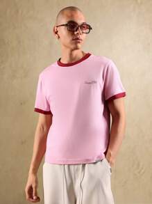 SUMWON 街頭風 Ringer T-Shirt 工作室地址印花 夏季優質純棉 T-shirt 時尚休閒上衣 中性設計 復古美學 經典必備 都市風 - 彩色 - 查看 2