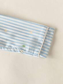 两件套男婴休闲格子条纹长袖上衣和裤子舒适家居服 - 藍白色 - 查看 6