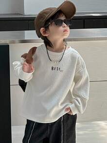DAZY Young Boy Loose Fit Thermal Lined Sweatshirt, Casual Letter Print, Autumn Thermal Lined, Winter - White - View 3