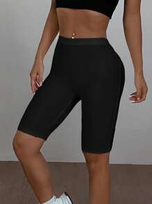 SHEIN EZwear Quần legging đen cạp cao cỡ lớn thường ngày - màu đen - Xem 2