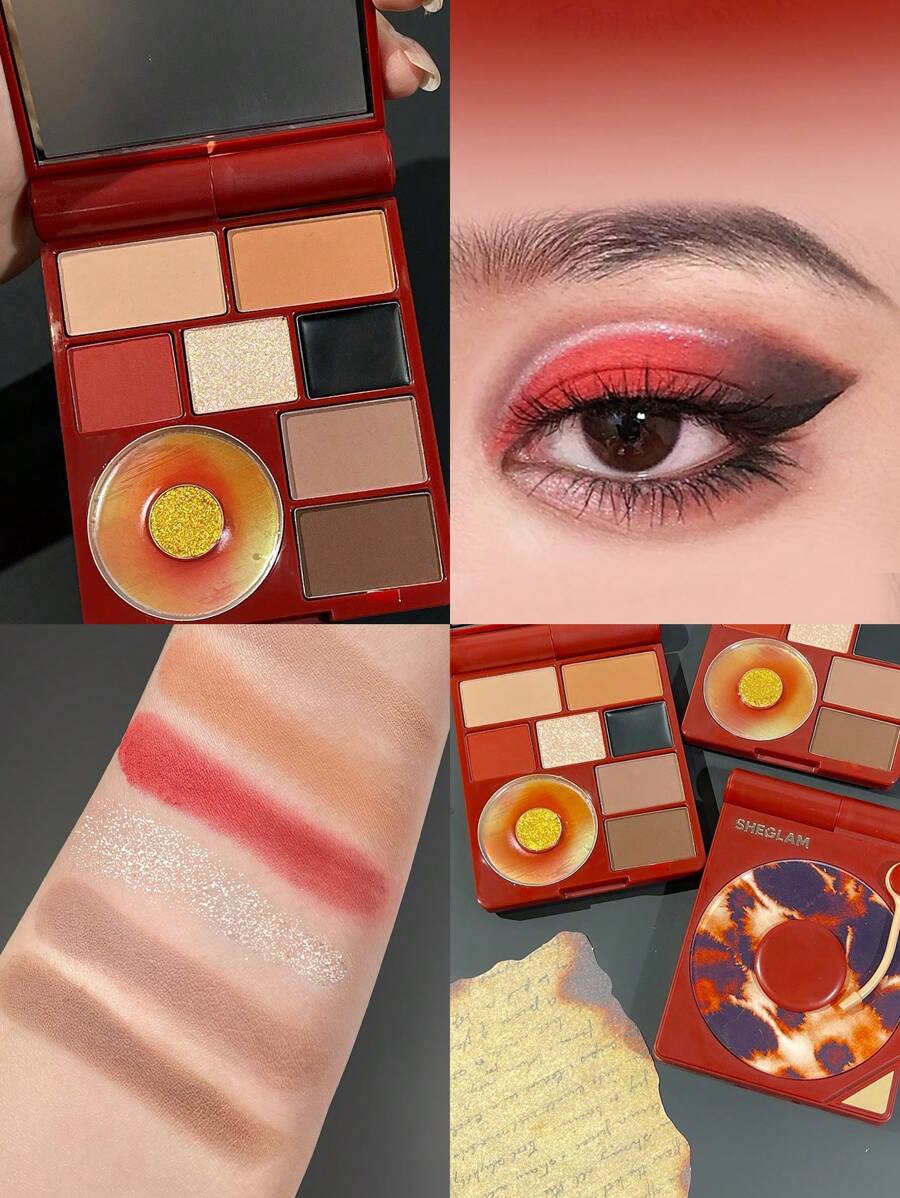 SHEGLAM Vinyl Pop Color Palette-Sunkissed Reverie 9-Color Shimmer Matte Eyeshadow Palette Color/Colour Evenly Pigmented  Smooth  Blendable Eyeshadow Brand Beauty Makeup Face Paint Cosmetic For Women Girls Perfect For Fall Winter Ideal For Y2K Fancy Fashion Suitable For Birthday Christmas Present Party Ready Best Color