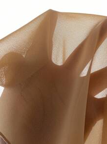 SHEIN Franclia 婚礼宾客礼服 秋季女装 优雅简约醋酸纤维缎面网纱拼接长袖连衣裙，秋季全白大学香槟色连衣裙 - 卡其色 - 查看 3