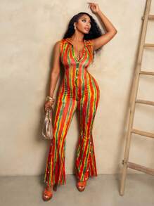 BamGleam Women Casual Color Block Front Button Sleeveless Jumpsuit, Summer Striped Design Streetwear SummerHoliday - Multicolor - View 5
