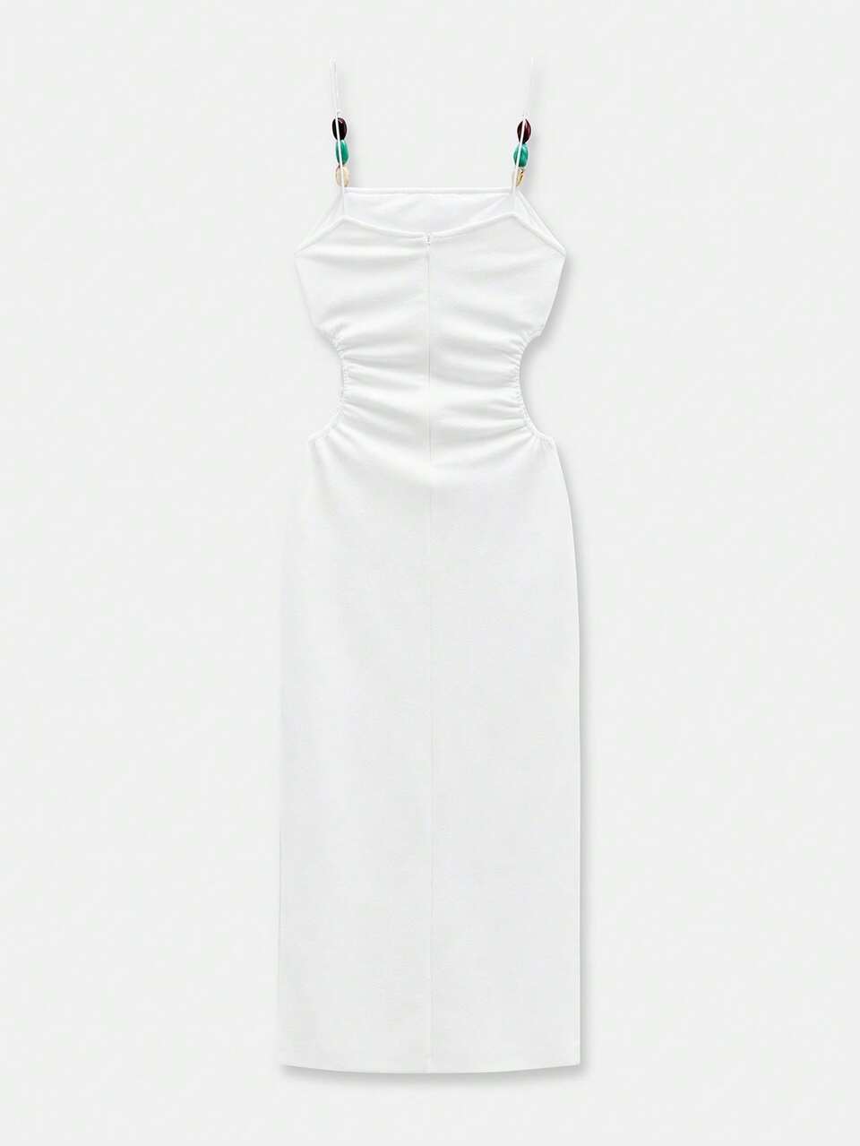SHEIN Maija Women's White Beaded Boho Summer Dress,Hollow Out Spaghetti Strap Maxi High Slit Beach Vacation Holiday Music Festival Mother's Day Birthday Party