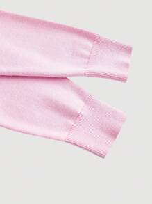 SHEIN MOD Cárdigan de manga larga de punto rombico rosa casual de un solo botonadura para mujer en otoño/invierno - Rosa - Ver 4