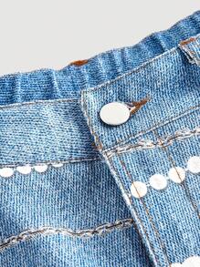 SHEIN MOD Light Wash Blue Pearl Print Palazzo Pants, Autumn - Light Wash - View 5