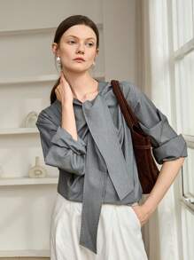 Dazy-Less Ample cache-épaules femme à manches longues, couleur unie, avec cordon de serrage, style décontracté chic. Design simple, convient pour le bureau, les déplacements, le printemps/l'automne