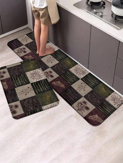 Goth 1 pieza Alfombra de cocina con estampado de polilla - Tapete de piso bohemio antideslizante con diseño de sol y ola, almohadilla lavable anti fatiga para el área del fregadero y la estufa, artículos esenciales de cocina de decoración bohemia, decoración del hogar