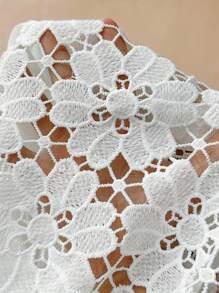 Florisole Women's Elegant White Lace Panel Blouse, Featuring A Sophisticated Semi-Sheer Design, Ruffled Stand Collar, And Stylish Short Sleeves With A Flattering Peplum Hem. All White - White - View 6