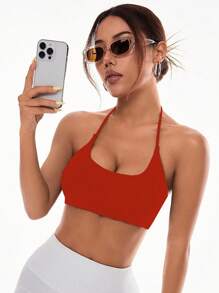 Slayform Slayform Women's Simple Solid Color Wireless Racerback Sports Bra - Red - View 4