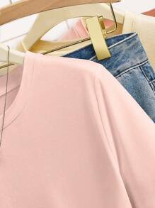 INAWLY 1件女士时尚流苏T恤，180克牛奶丝 - 粉色 - 查看 5