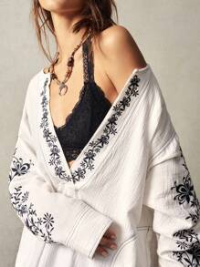 Bohemela Áo sơ mi cổ khoét thêu họa tiết cây cỡ lớn dành cho kỳ nghỉ - trắng - Xem 8