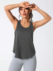 CourtClass Letter Graphic Racer Back Sports Tank Top Running Tank - Dark Grey - View 5