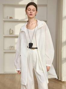 Dazy-Less 女士宽松商务休闲连帽雪纺衬衫，长袖轻薄外套，适合办公室穿着，春夏秋季女装外套