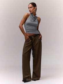 MUSERA Áo kiểu yếm bất đối xứng, lãng mạn cho kỳ nghỉ xuân, lễ hội Ibiza, đi chơi, mùa xuân hè, lễ Phục sinh. - Xám - Xem 4