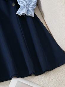 Tween Girls Elegant Striped Patchwork Long Sleeve Dress - Multicolor - View 4