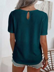 SHEIN LUNE Camisa de manga abullonada fruncida de unicolor casual de verano - Agua verde azul - Ver 2