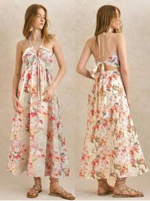 Écloséra 夏季性感露背花卉印花挂脖连衣裙 - 彩色 - 查看 6