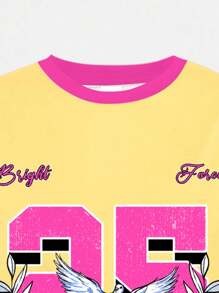 SHEIN Leap Crew 青少年女孩休閒簡約短袖寬鬆T恤與內搭褲2件套，適合夏季女孩夏日穿搭，青少年女孩運動風夏季套裝 - 彩色 - 查看 5
